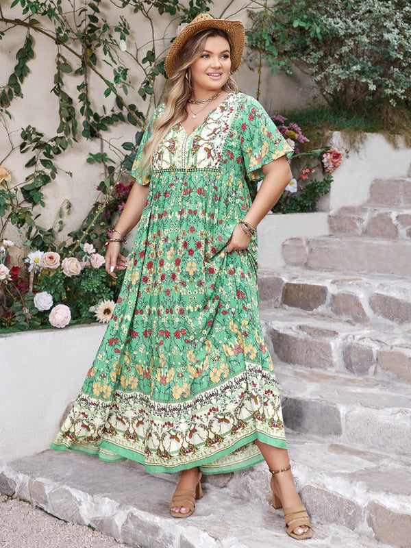 plus-size-floral-tie-neck-flutter-sleeve-maxi-dress-1 OhSoStyled - Sophia's Style-1